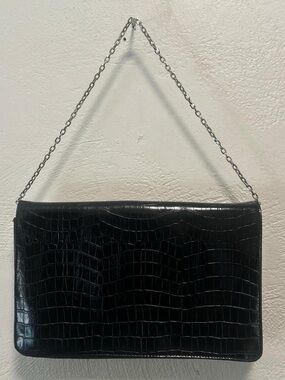 Black Croc-Embossed Chain Shoulder Bag - Classic Women's Bag
